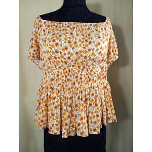Torrid Women Crinkle Gauze Warm Sunset Orange Floral Tie  Detail Top Size 00 (M)
